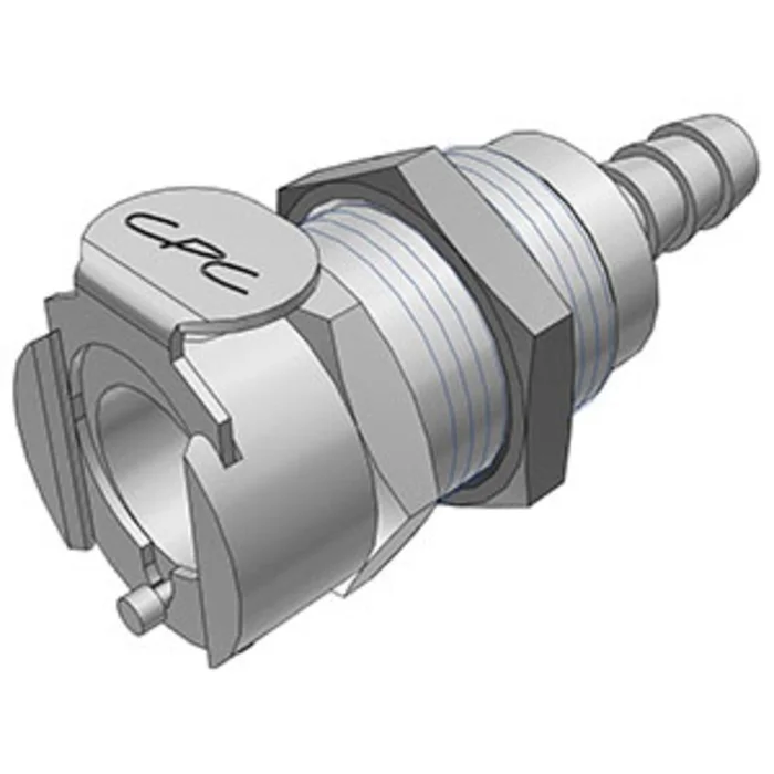 1/4 Hose Barb Valved Panel Mount Coupling Body FKM Seal Unplated Brass