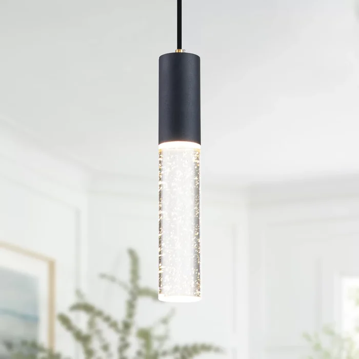 1-Light bulb included Matte Black Bubble Crystal Mini Pendant Light