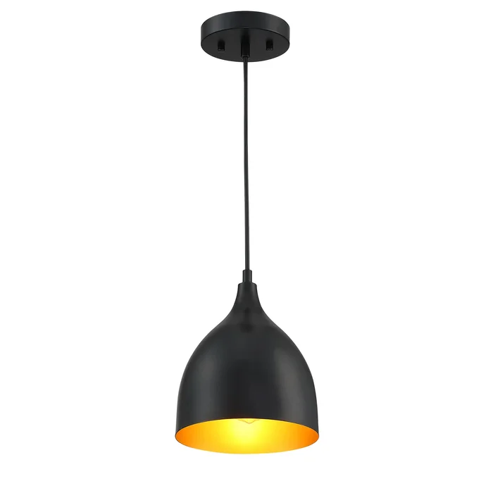 1-Light Matte Black Finish with Gold-Painting Inside Mini Pendant