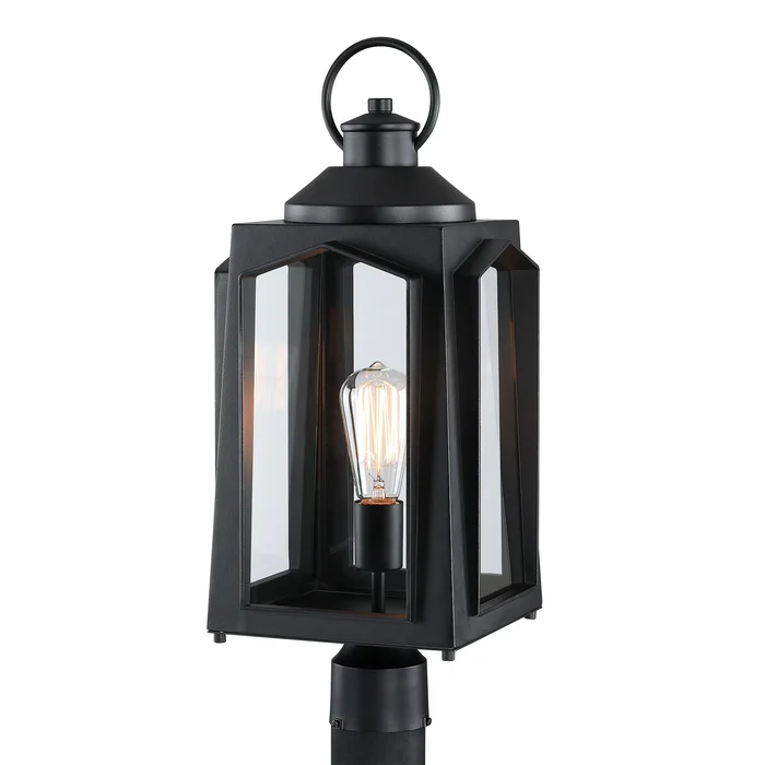 1-Light Matte Black Outdoor Post Light with Clear Glass Shade – M