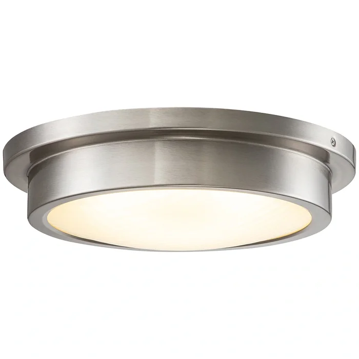 14 in. Brushed Nickel 30W 3000K LED Flush Mount Light with Striped Glass Shade – Brushed Nickel