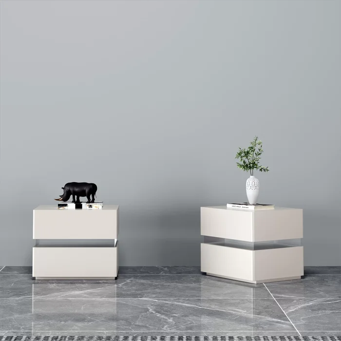 17.72” H Smart Led Nightstand with Charging Station and Drawer for Bedroom in Black/White/Cream