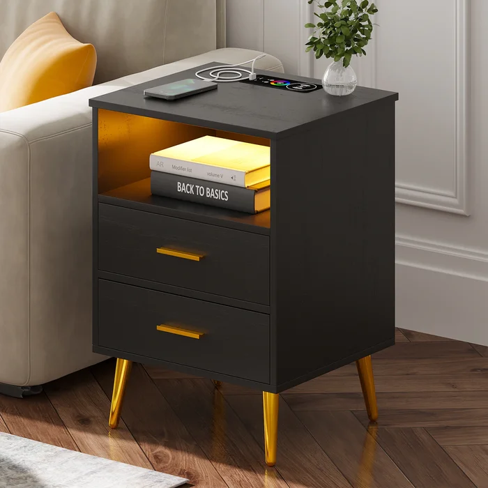 2-Drawer Nightstand With Charging Station