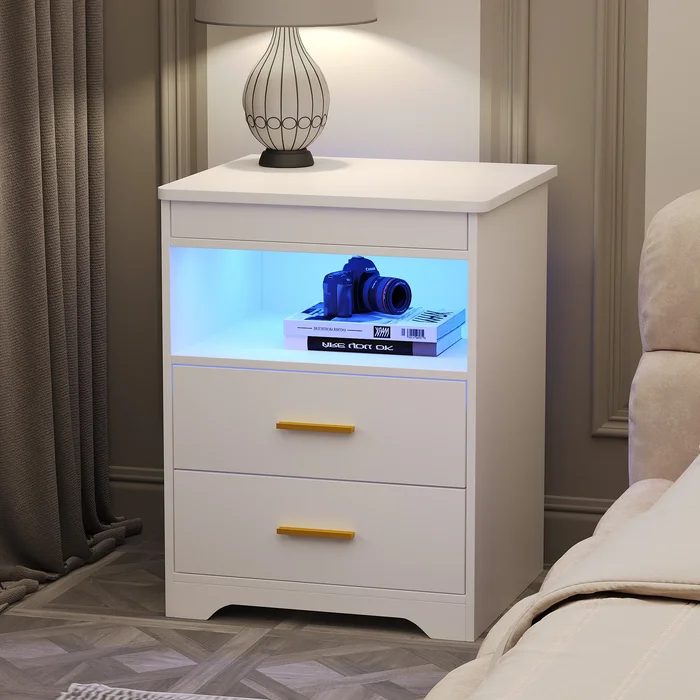 2 Drawer Nightstand With Light