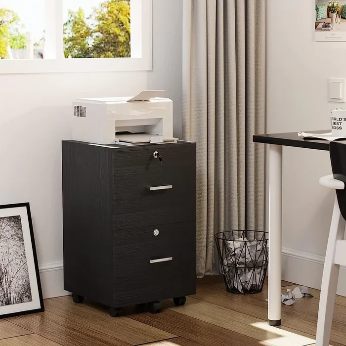 2-Drawer Rolling Wood File Cabinet with Lock