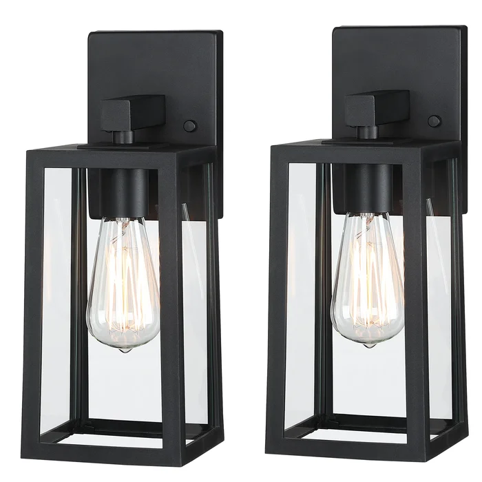 2 Pack 1-Light Outdoor Wall Lantern with Clear Glass
