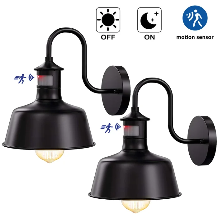 2-Pack Black Gooseneck Motion Sensor Dusk to Dawn Outdoor Barn Light