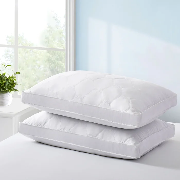 2 Pack Goose Feather Down Pillows with Quilted Cotton Cover – White