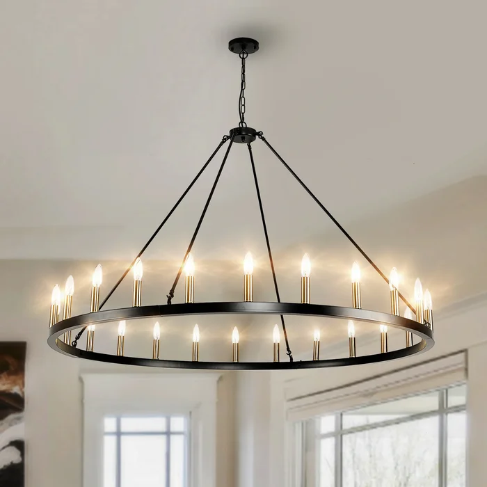 24-Light Modern Farmhouse Light Wagon Wheel Chandelier 54 Inch.
