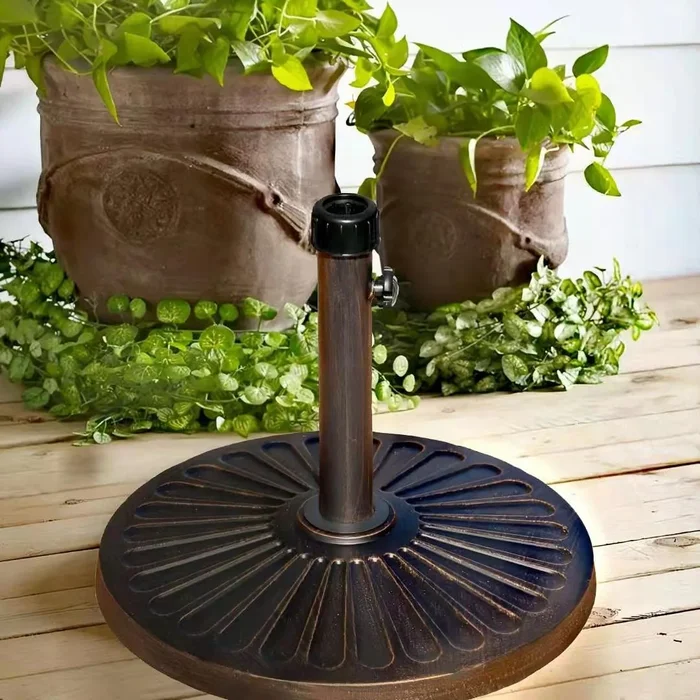 27 Ibs Heavy Duty Classical Style Brown Round Patio Umbrella Base – 18.1″ x 18.1″ x 13.57″
