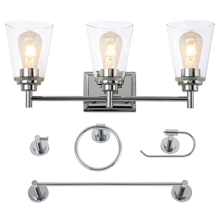 3-Light Chrome Vanity Light All-In-One Vanity Light Set