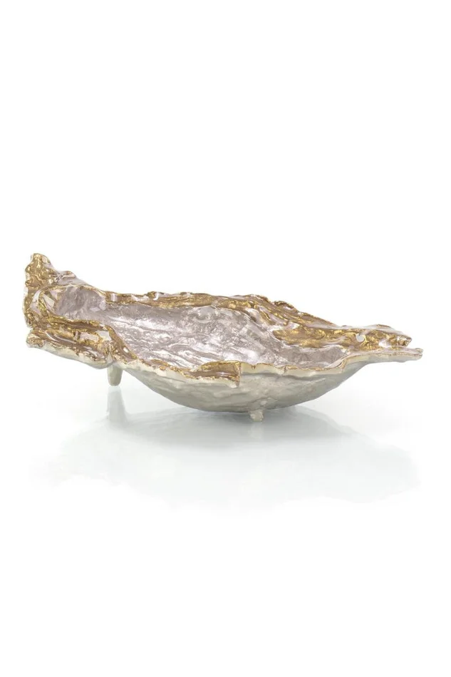 4″H X 14″W X 8.5″D Single Oyster Bowl in Gold and Silver
