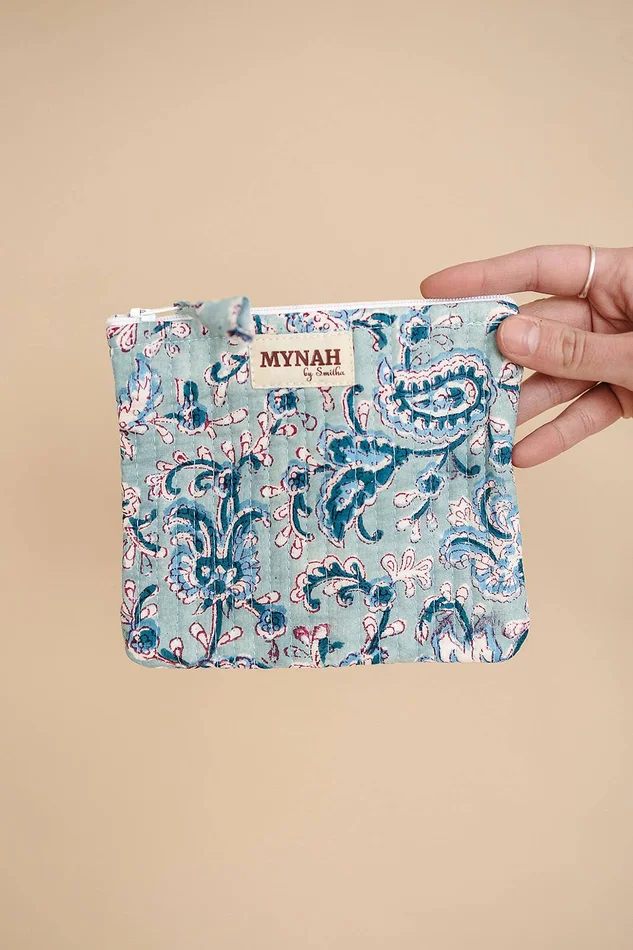 ‘Dusty blue vines’ quilted coin pouch