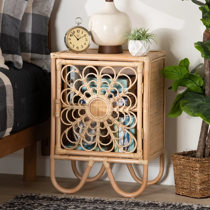 Acelin Modern Bohemian Natural Brown Rattan Nightstand