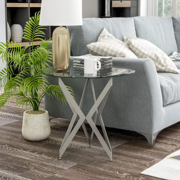 Alma Modern 24-inch Metal Round Glass Top Side Table by Furniture of America
