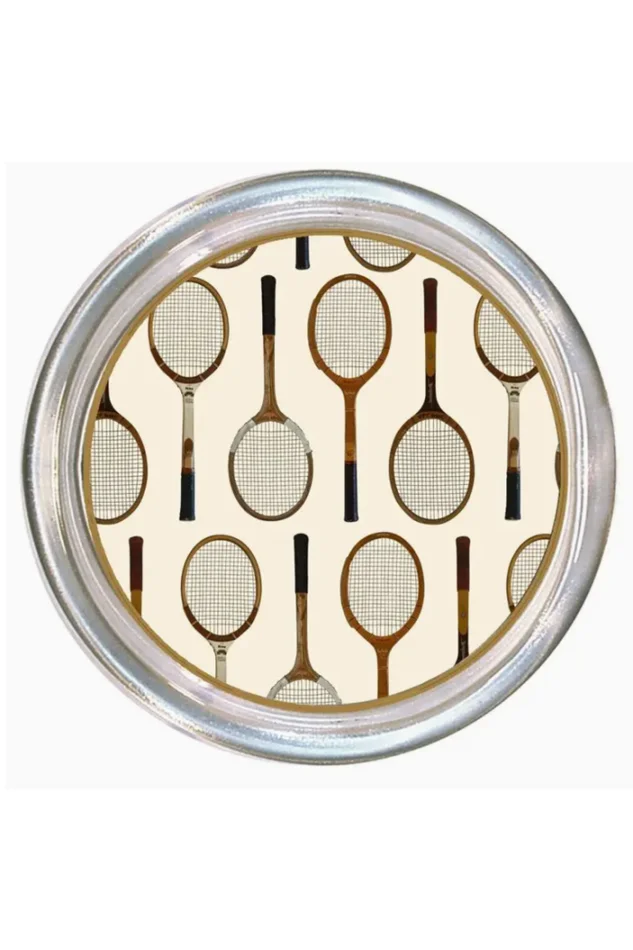 Antique Tennis Racket Pattern Ivory Coaster