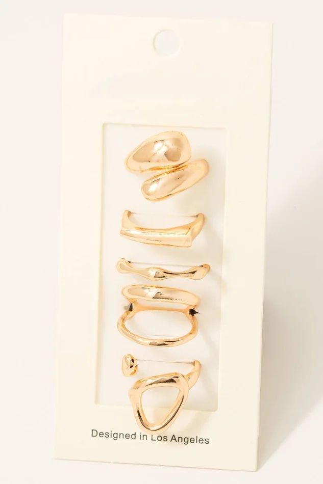 Assorted Warped Metallic Dainty Band Rings Set: XG