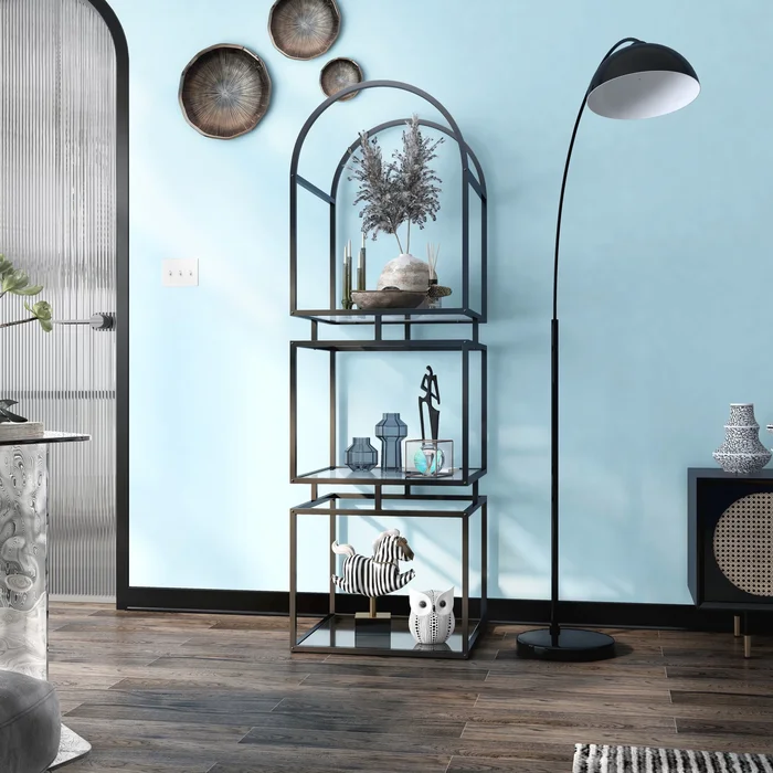 Astrid Glam Metal and Glass Open Back Display Case by Furniture of America