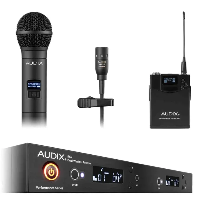 Audix AP62 C210 Wireless System R62 Two Channel Receiver, H60/Om2 Handheld Transmitter and B60 with ADX10 Microphone