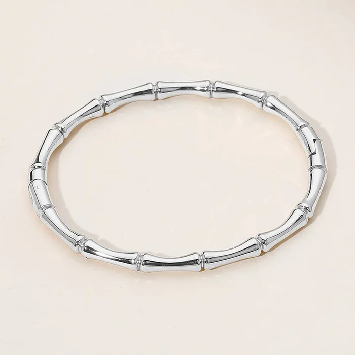 Bamboo Hinged Bangle Bracelet: Silver