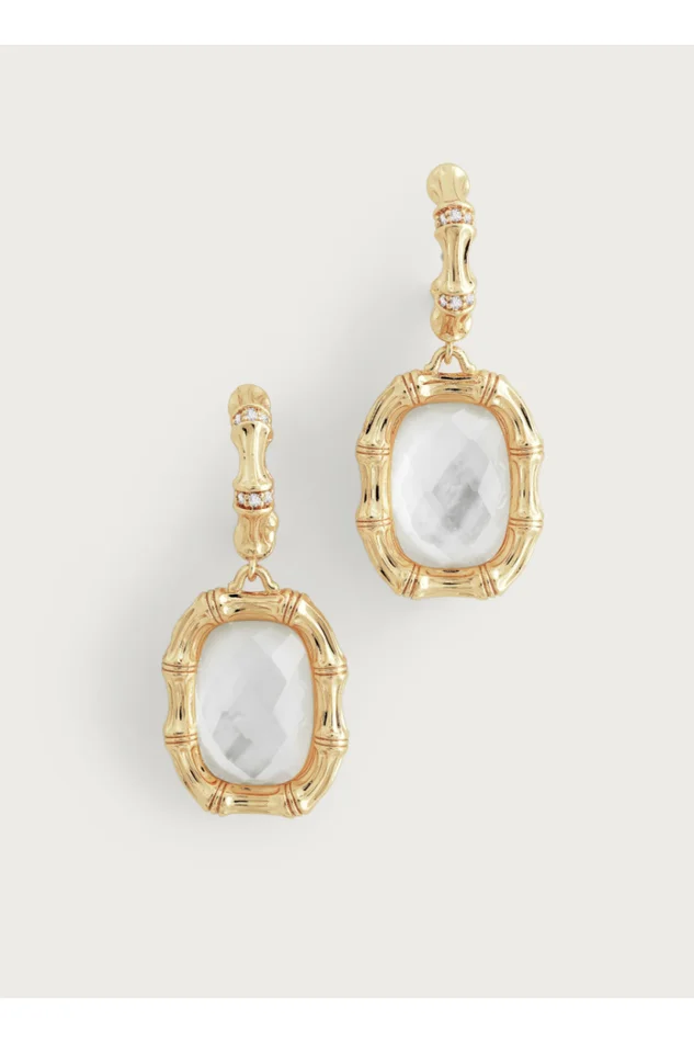 BAMBOO W/STONE DROP EARRING