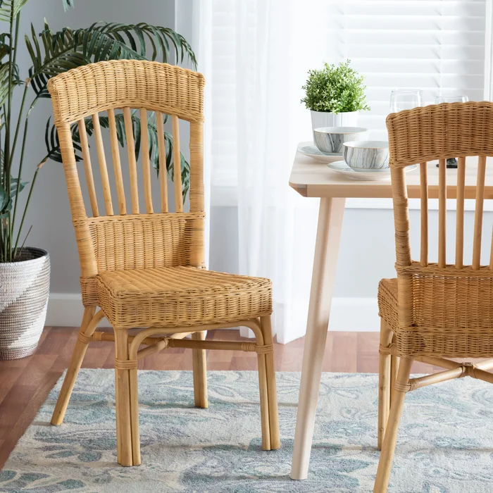 Barito Modern Bohemian Natural Brown Rattan Dining Chair