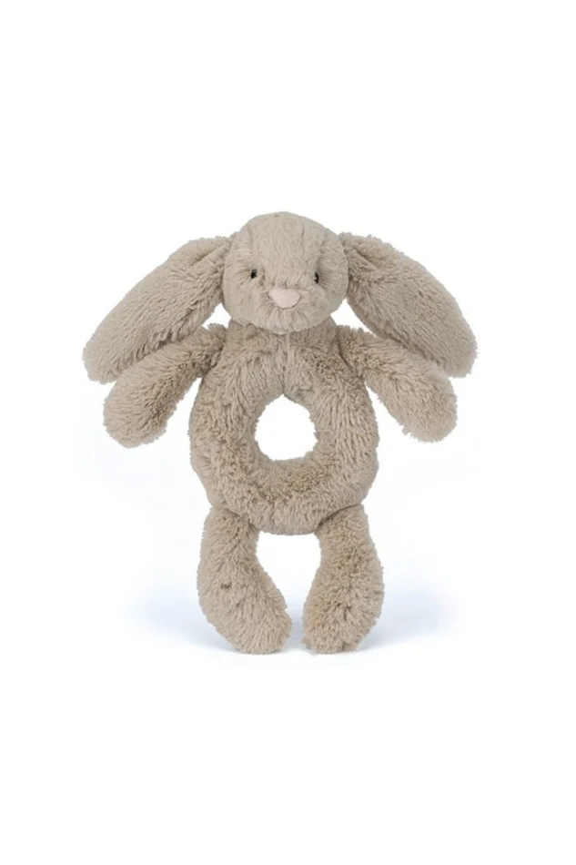 BASHFUL BEIGE BUNNY RING RATTLE