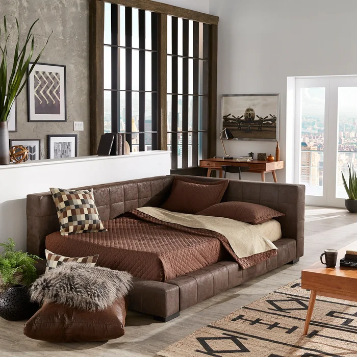 Basingstoke Brown Fabric Full Size Lounger by iNSPIRE Q Modern