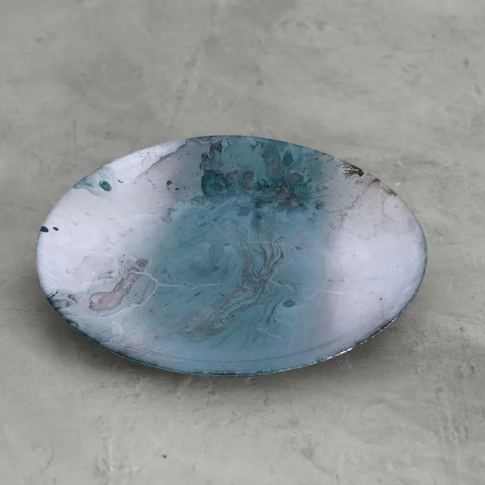 Beatriz Ball New Orleans Glass Teal & Silver Round Platter