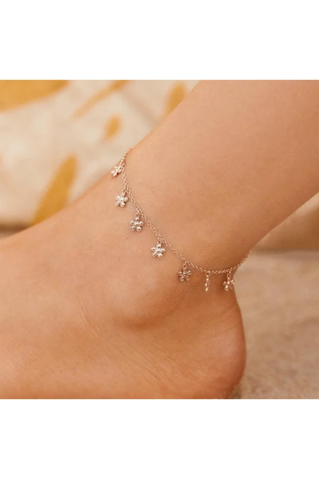 Bitty Daisies Anklet-Silver