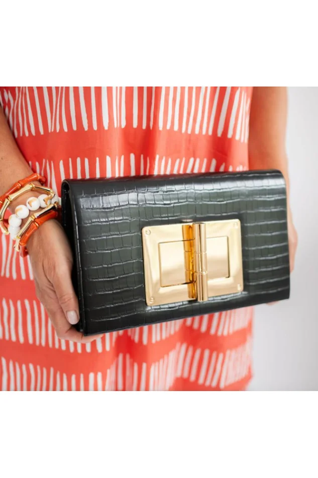BLACK CROC LILLIAN CLUTCH