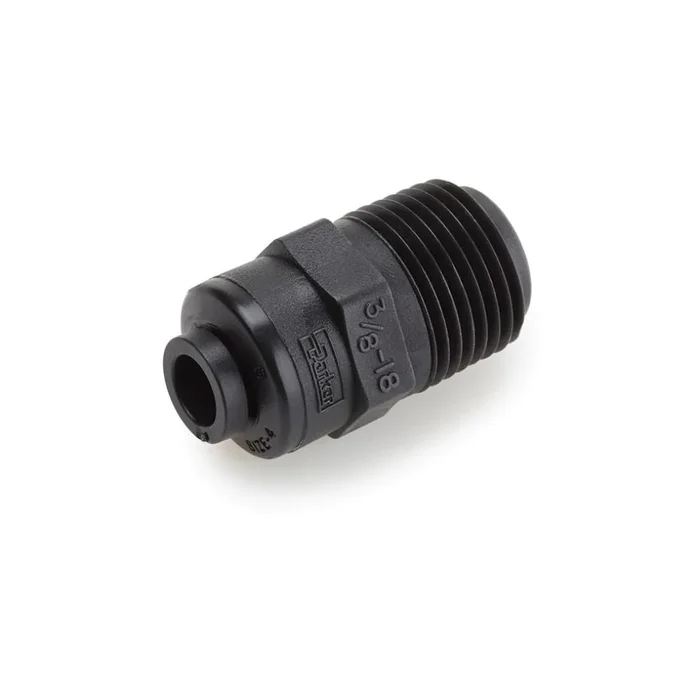 Black Kynar PVDF Male Connector – 3/8 x 1/4 NPTF