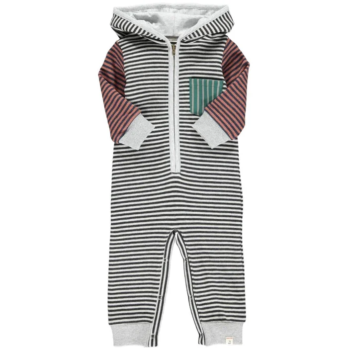 Blaine Hooded Romper – Navy/Grey Hooded Multistripe