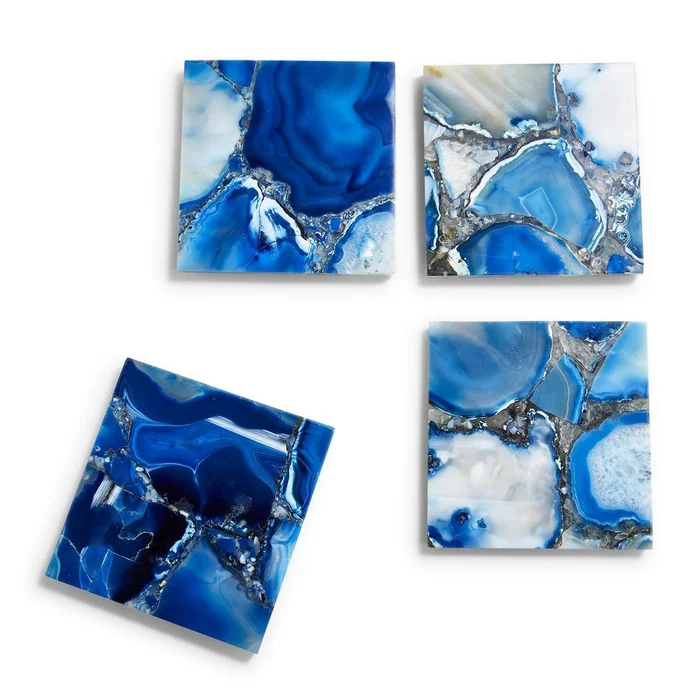 Blue Agate Coasters, Set Of 4