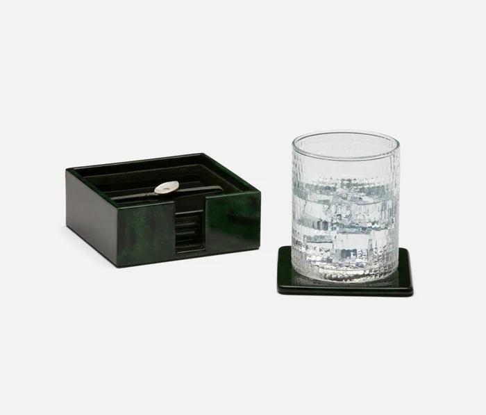 Blue Pheasant Nelson Vellum Leather Emerald Gloss Cocktail Napkin Holder
