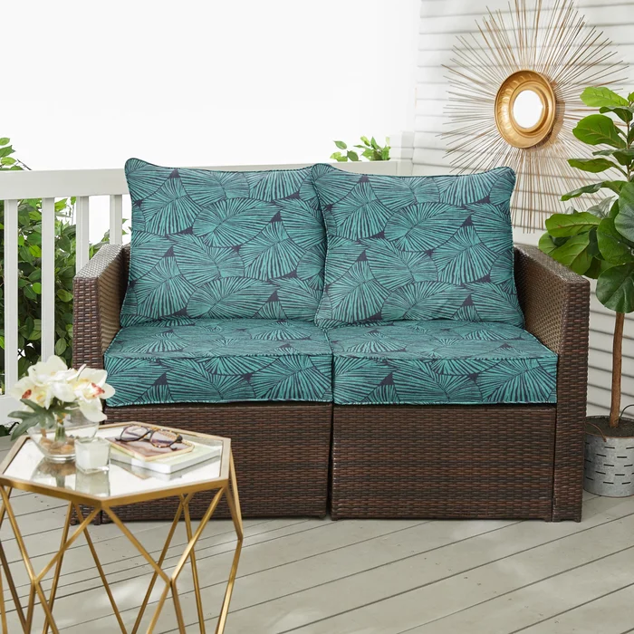 Blue Tropical Corded Deep Seating Pillow and Cushion Loveseat Set