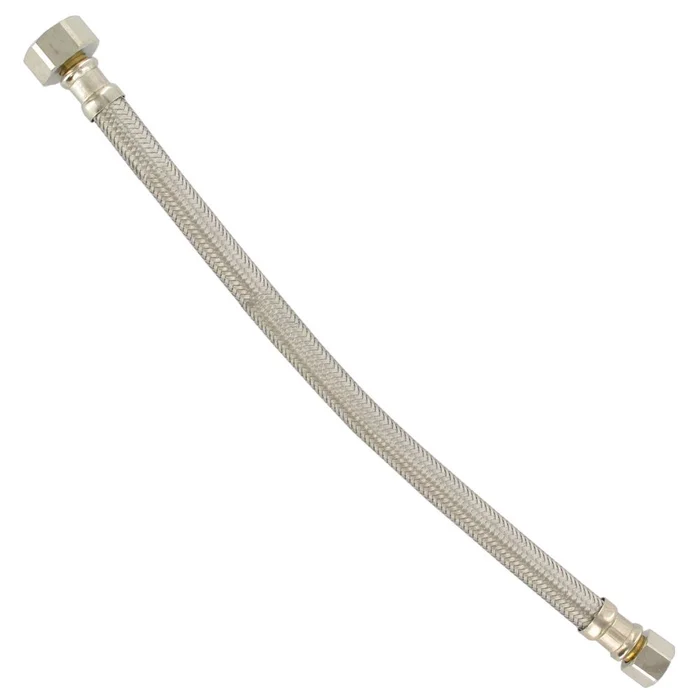 Braided Stainless Steel Hose 304 3/8″ COMP x 1/2″ FIP 12″ Length