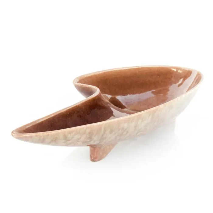 Brown Ceramic Kidney Shaped Ashtray Supply