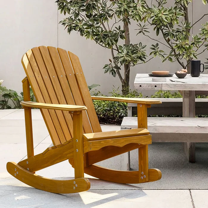 Brown Wood Outdoor Adirondack Rocking Chair – 36.25″ H x 29.6″ W x 38.5″ D