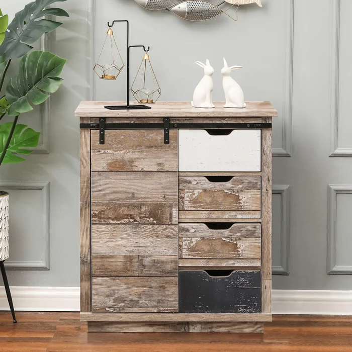 Brown Wood Rustic Style 4-Drawer with 1-Sliding Door Storage Cabinet