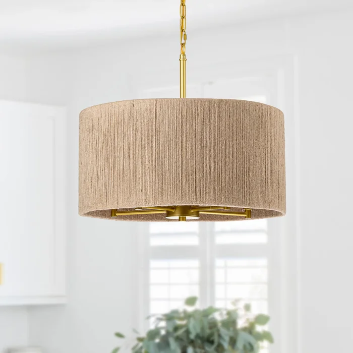 C Cattleya 5-Light Gold Jute Rope Chandelier Indoor Pendant Light Chandelier