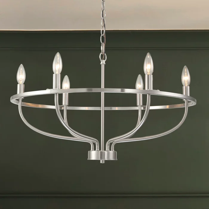 C Cattleya 6-Light Satin Nickel Farmhouse Chandelier Pendant Light – Satin Nickel