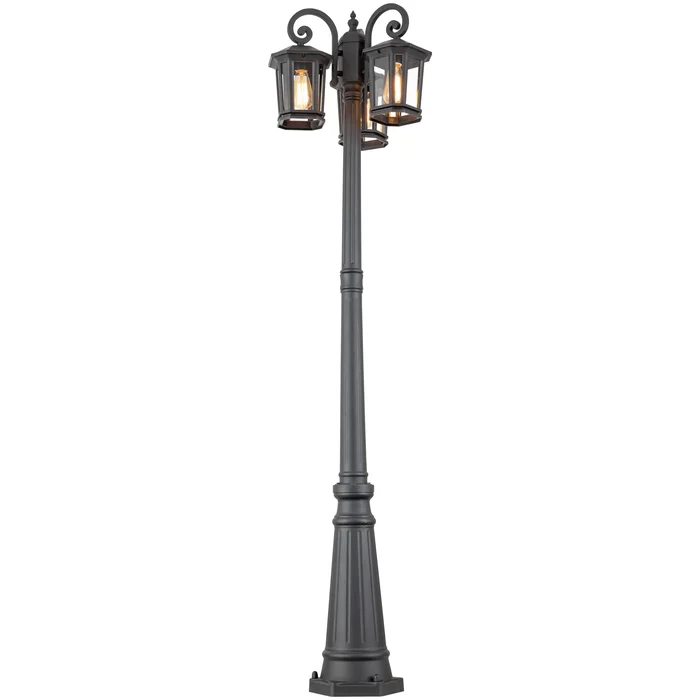 C Cattleya 76″ 3-Head Black Outdoor Post Light with Clear Tempered Glass