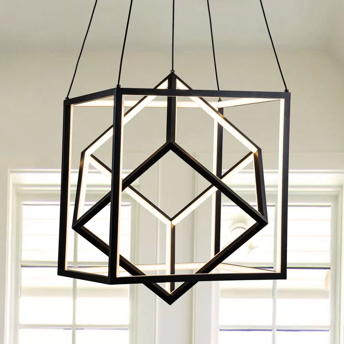 C Cattleya Black Modern Geometric Cube Integrated LED Pendant Light
