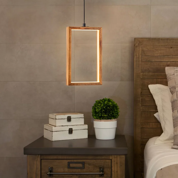 C Cattleya Geometry Rectangle Wood LED Pendant Light