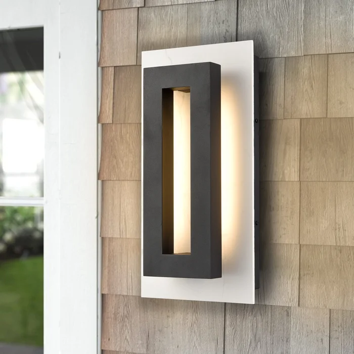 C Cattleya Matte Black Integrated LED Outdoor Wall Light with White Rock Slab