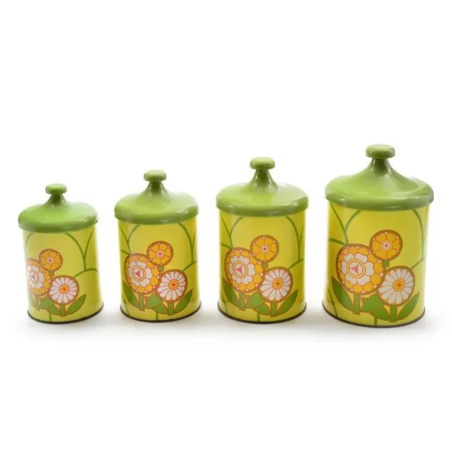 Canisters Set of 4 – Green / Yellow Flowers