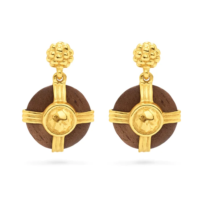 Capucine De Wulf Gaia Round Drop Earrings In Hammered Gold & Teak