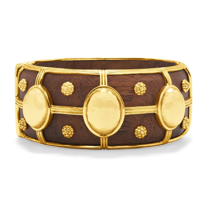Capucine De Wulf Gaia Teak Grande Hinged Bangle In Hammered Gold