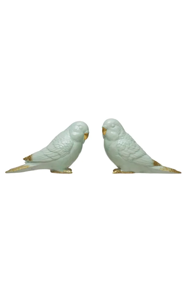 CERAMIC PARAKEETS W/GOLD S/2